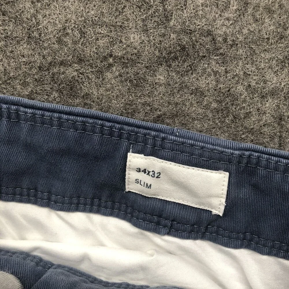 Gap Lived In Slim Chino Pants Mens 34x32‎ In Blue Pearl Stretch Flat Front